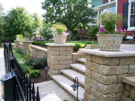 Anchor Highland Stone Wall and Pillars with Limestone Caps and Steps